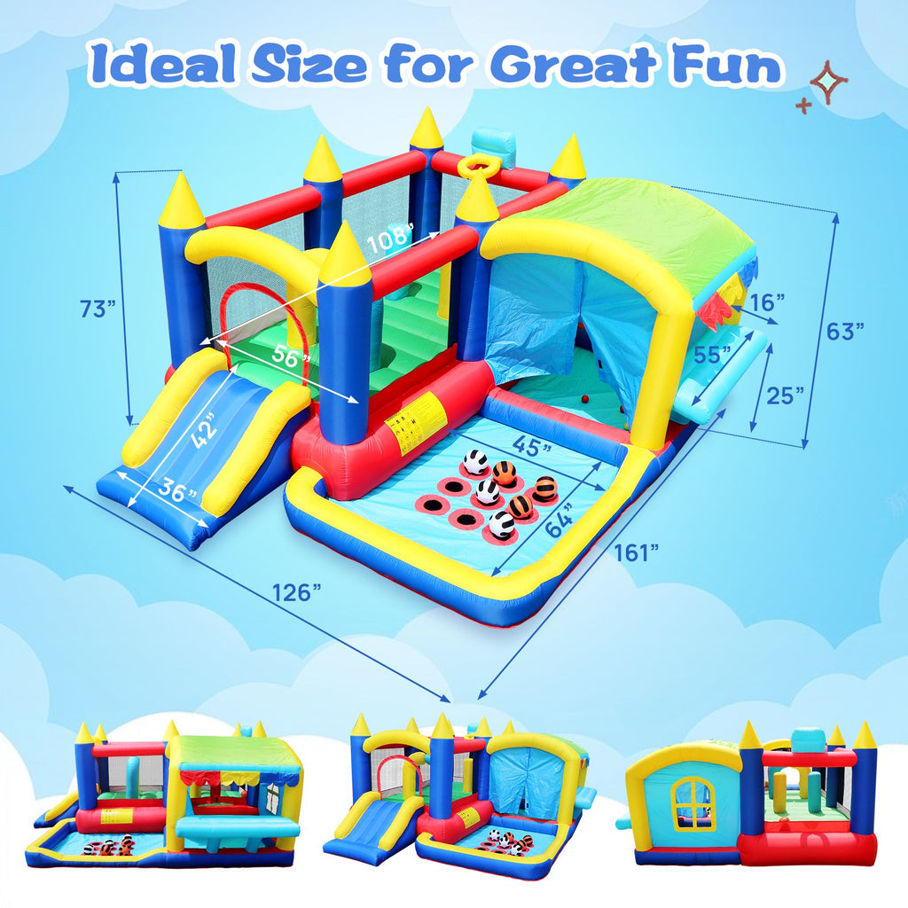 Yeah Depot - 7 in 1 Inflatable Bounce House, Bouncy House with Ball Pit for Kids Indoor Outdoor Party Family Fun, Obstacles, Toddler Jump Bouncy Castle with Ball Pit for Birthday Party Gifts