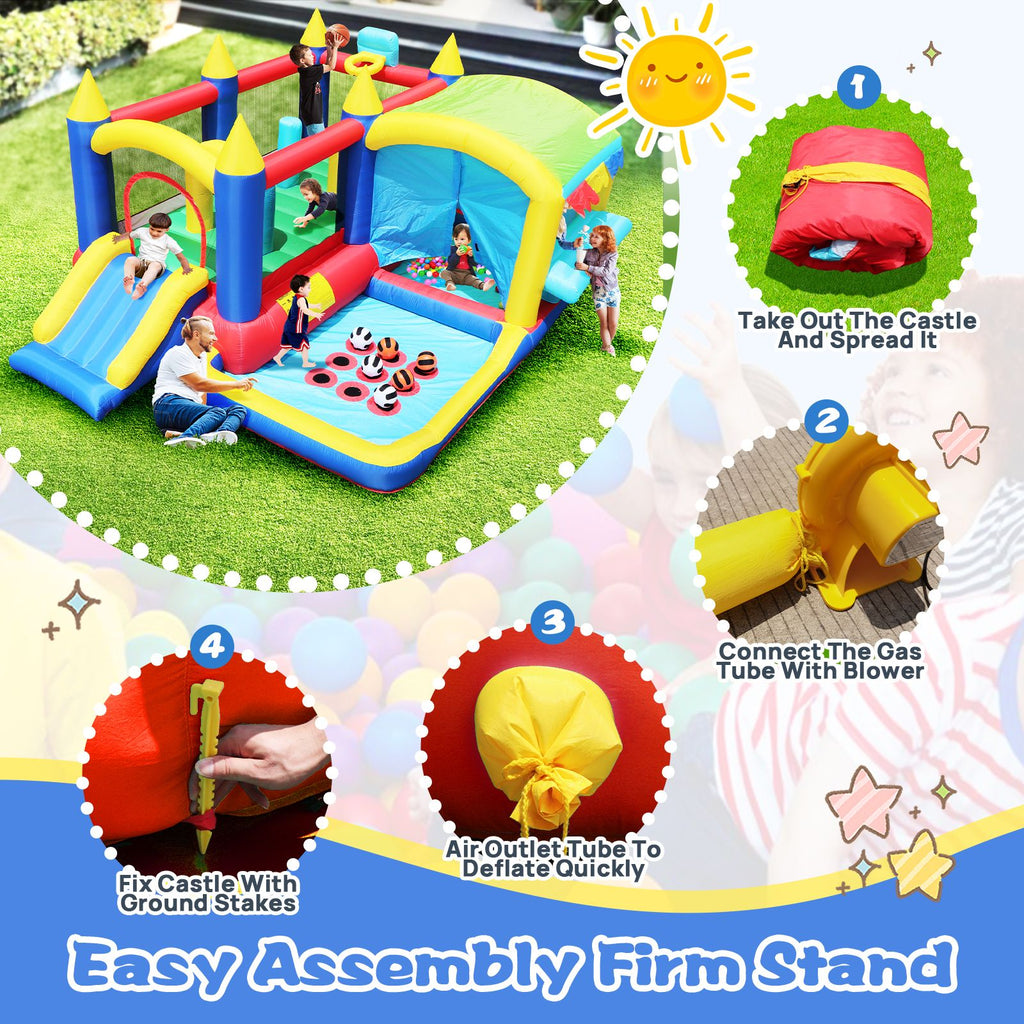 Yeah Depot - 7 in 1 Inflatable Bounce House, Bouncy House with Ball Pit for Kids Indoor Outdoor Party Family Fun, Obstacles, Toddler Jump Bouncy Castle with Ball Pit for Birthday Party Gifts