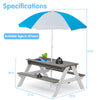 Yeah Depot - 3-in-1 Kids Outdoor Wooden Picnic Table With Umbrella, Convertible Sand & Wate, Gray ASTM & CPSIA CERTIFICATION