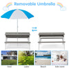 Yeah Depot - 3-in-1 Kids Outdoor Wooden Picnic Table With Umbrella, Convertible Sand & Wate, Gray ASTM & CPSIA CERTIFICATION