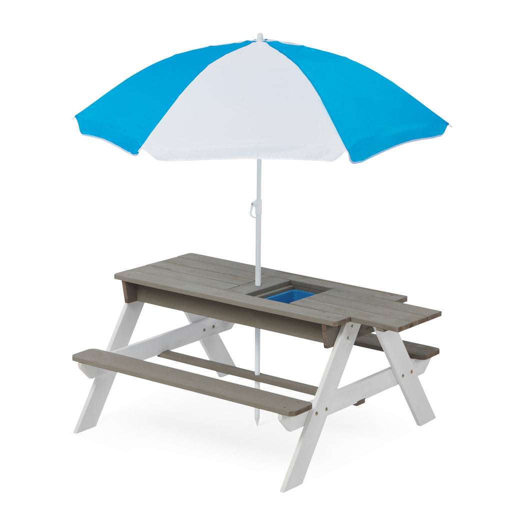 Yeah Depot - 3-in-1 Kids Outdoor Wooden Picnic Table With Umbrella, Convertible Sand & Wate, Gray ASTM & CPSIA CERTIFICATION