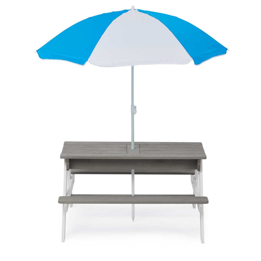 Yeah Depot - 3-in-1 Kids Outdoor Wooden Picnic Table With Umbrella, Convertible Sand & Wate, Gray ASTM & CPSIA CERTIFICATION