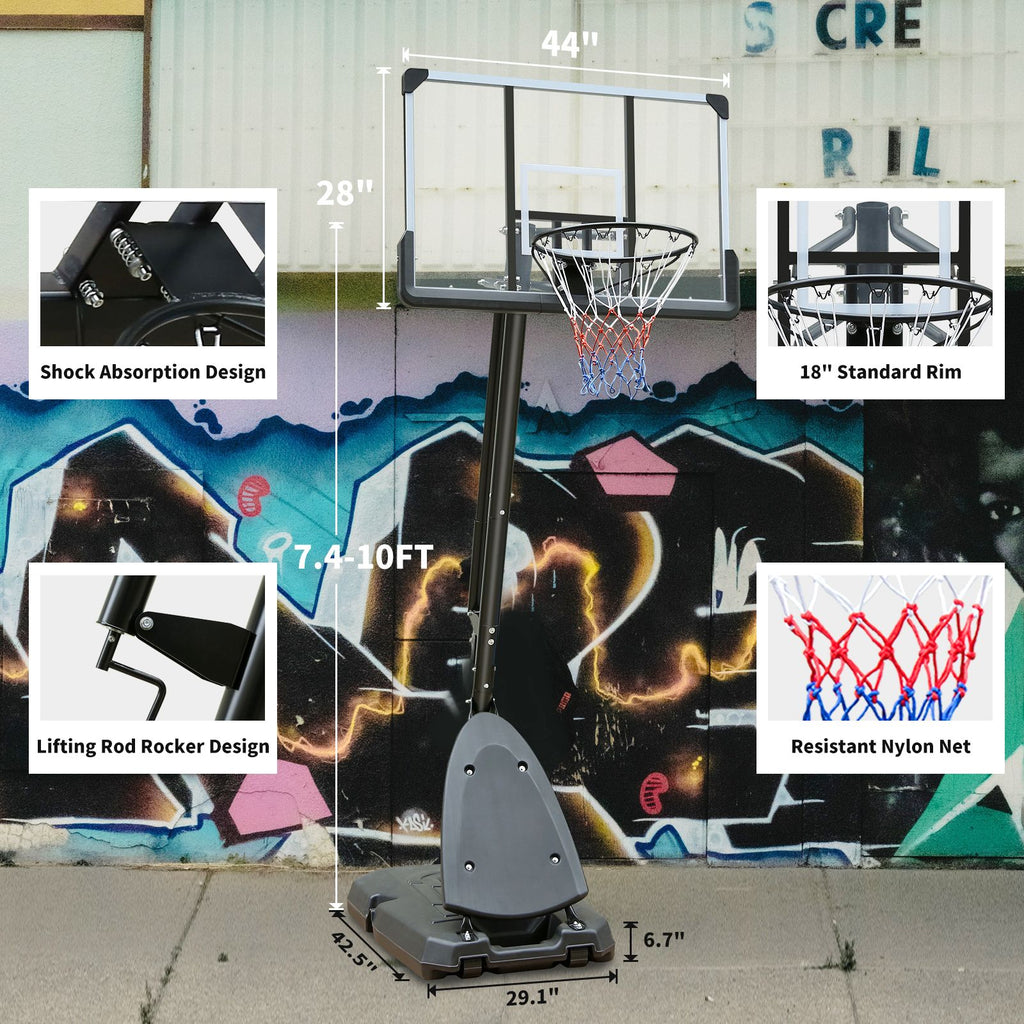 Yeah Depot - Use for Outdoor Height Adjustable 7.5 to 10ft Basketball Hoop 44 Inch Backboard Portable Basketball Goal System with Stable Base and Wheels