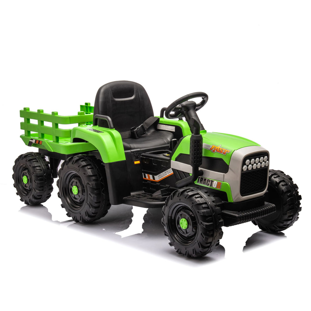 Yeah Depot - Ride on Tractor with Trailer,12V Battery Powered Electric Tractor Toy w/Remote Control,electric car for kids,Three speed adjustable,Power display, USB,MP3 ,Bluetooth,LED light,Two-point safety belt