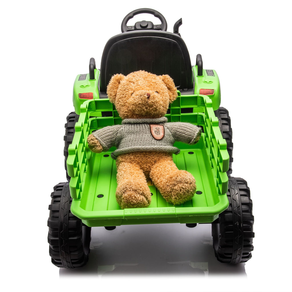 Yeah Depot - Ride on Tractor with Trailer,12V Battery Powered Electric Tractor Toy w/Remote Control,electric car for kids,Three speed adjustable,Power display, USB,MP3 ,Bluetooth,LED light,Two-point safety belt