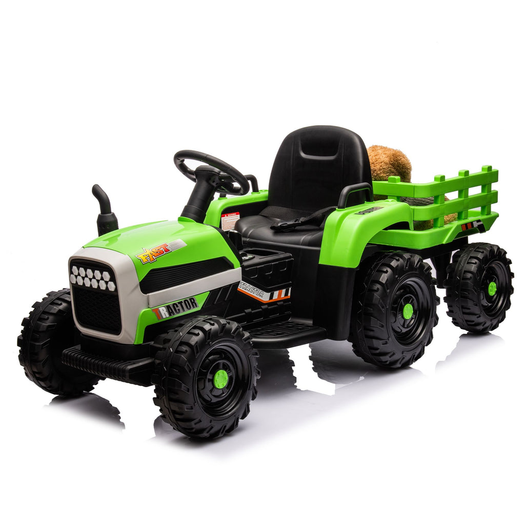 Yeah Depot - Ride on Tractor with Trailer,12V Battery Powered Electric Tractor Toy w/Remote Control,electric car for kids,Three speed adjustable,Power display, USB,MP3 ,Bluetooth,LED light,Two-point safety belt