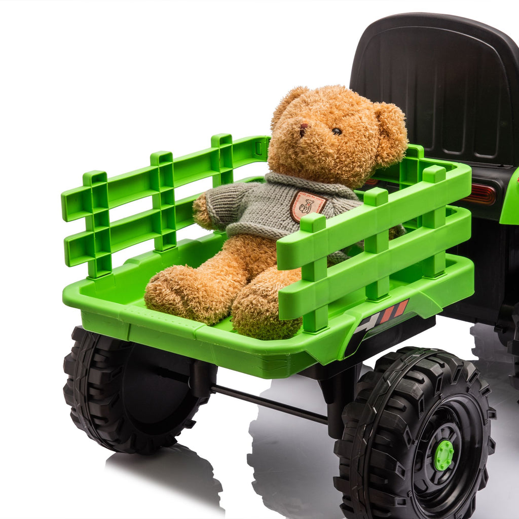 Yeah Depot - Ride on Tractor with Trailer,12V Battery Powered Electric Tractor Toy w/Remote Control,electric car for kids,Three speed adjustable,Power display, USB,MP3 ,Bluetooth,LED light,Two-point safety belt