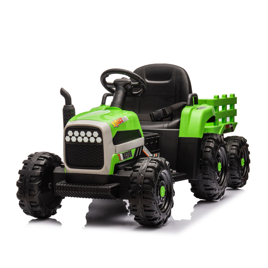 Yeah Depot - Ride on Tractor with Trailer,12V Battery Powered Electric Tractor Toy w/Remote Control,electric car for kids,Three speed adjustable,Power display, USB,MP3 ,Bluetooth,LED light,Two-point safety belt