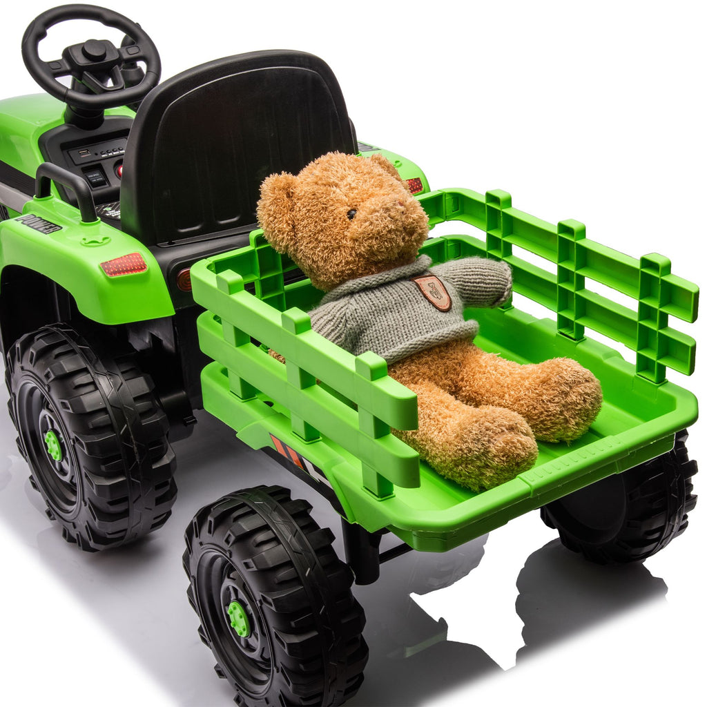 Yeah Depot - Ride on Tractor with Trailer,12V Battery Powered Electric Tractor Toy w/Remote Control,electric car for kids,Three speed adjustable,Power display, USB,MP3 ,Bluetooth,LED light,Two-point safety belt
