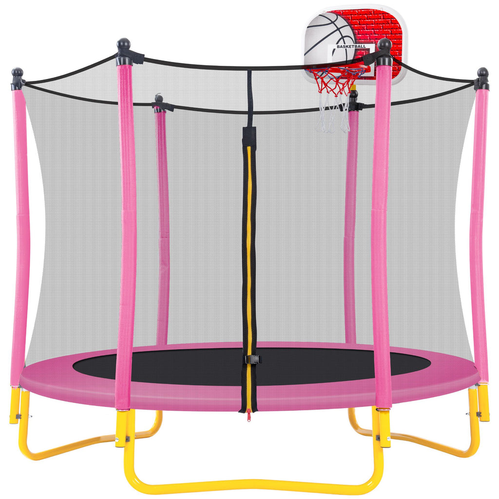 Yeah Depot - 5.5FT Trampoline for Kids - 65'' Outdoor & Indoor Mini Toddler Trampoline with Enclosure, Basketball Hoop and Ball Included