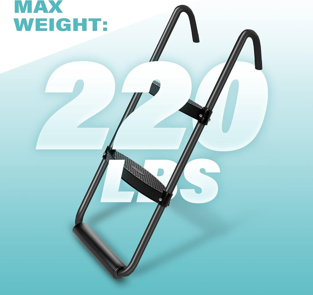 Yeah Depot - Simple Deluxe Trampoline Ladder with Horizontal Wide Steps Skid-Proof Steps Simple Deluxe 12FT 14FT Trampoline Stairs Accessories, Universal Hook UV Treated Steel 220 lbs, Trampoline Parts Black