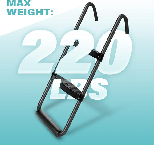 Yeah Depot - Simple Deluxe Trampoline Ladder with Horizontal Wide Steps Skid-Proof Steps Simple Deluxe 12FT 14FT Trampoline Stairs Accessories, Universal Hook UV Treated Steel 220 lbs, Trampoline Parts Black