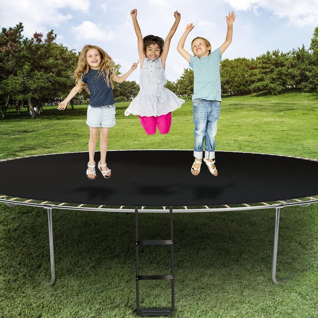 Yeah Depot - Simple Deluxe Trampoline Ladder with Horizontal Wide Steps Skid-Proof Steps Simple Deluxe 12FT 14FT Trampoline Stairs Accessories, Universal Hook UV Treated Steel 220 lbs, Trampoline Parts Black
