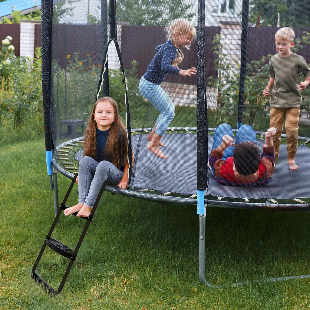Yeah Depot - Simple Deluxe Trampoline Ladder with Horizontal Wide Steps Skid-Proof Steps Simple Deluxe 12FT 14FT Trampoline Stairs Accessories, Universal Hook UV Treated Steel 220 lbs, Trampoline Parts Black