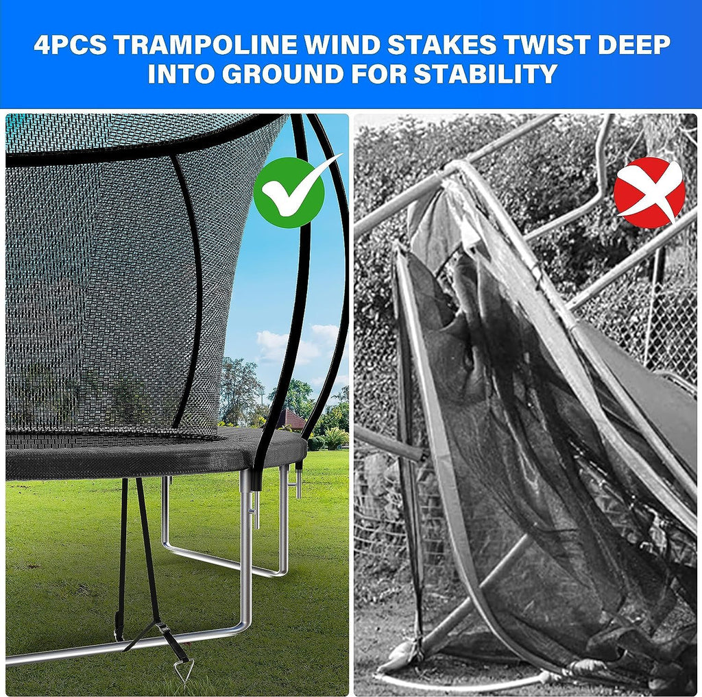 Yeah Depot - Simple Deluxe Recreational Trampoline with Enclosure Net 12FT Wind Stakes- Outdoor Trampoline for Kids and Adults Family Happy Time, ASTM Approved -Black 12FT