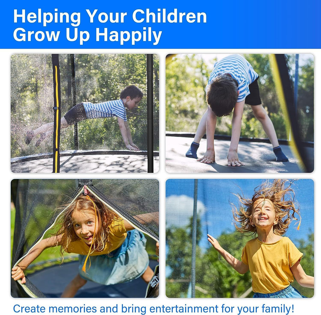 Yeah Depot - Simple Deluxe Trampoline for Kids with Safety Enclosure Net Wind Stakes 12FT Simple Deluxe 400LBS Weight Capacity Outdoor Backyards Trampolines with Non-Slip Ladder for Children Adults Family, Black