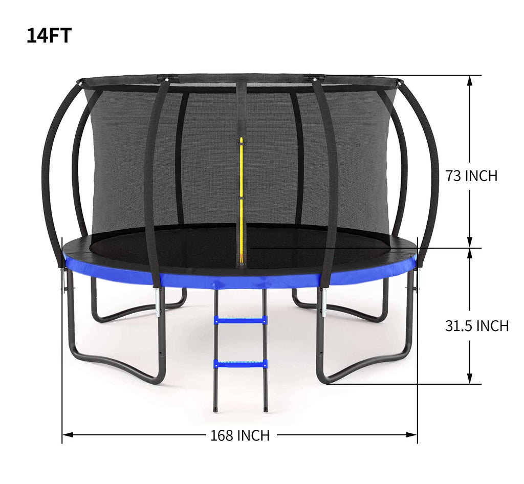 Yeah Depot - 14FT Outdoor Big Trampoline With Inner Safety Enclosure Net, Ladder, PVC Spring Cover Padding, For Kids, Black&Blue Color