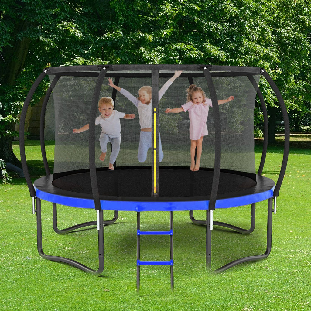 Yeah Depot - 14FT Outdoor Big Trampoline With Inner Safety Enclosure Net, Ladder, PVC Spring Cover Padding, For Kids, Black&Blue Color