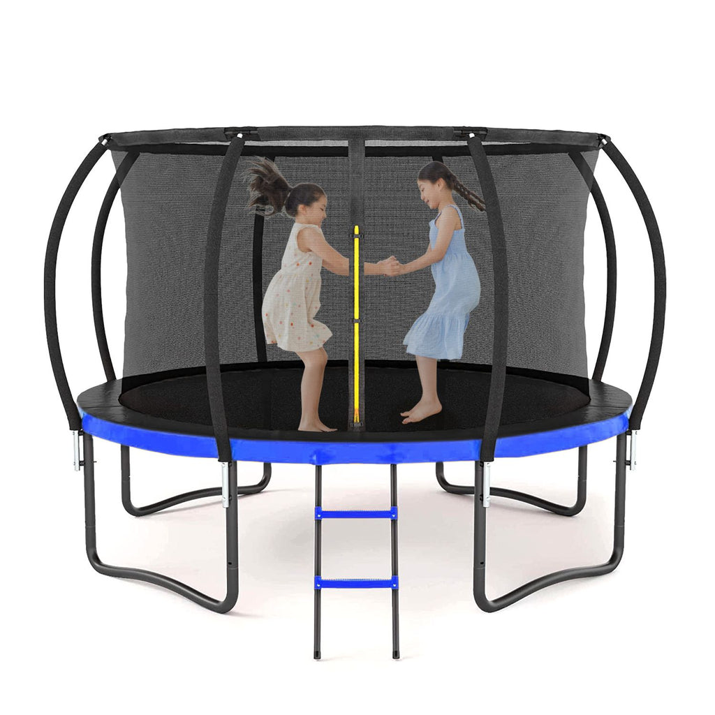 Yeah Depot - 14FT Outdoor Big Trampoline With Inner Safety Enclosure Net, Ladder, PVC Spring Cover Padding, For Kids, Black&Blue Color