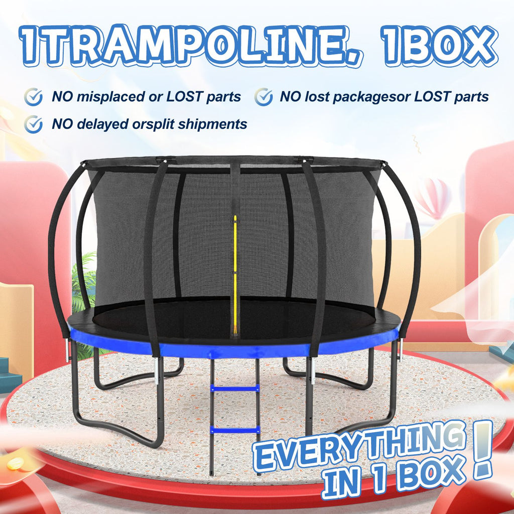 Yeah Depot - 14FT Outdoor Big Trampoline With Inner Safety Enclosure Net, Ladder, PVC Spring Cover Padding, For Kids, Black&Blue Color