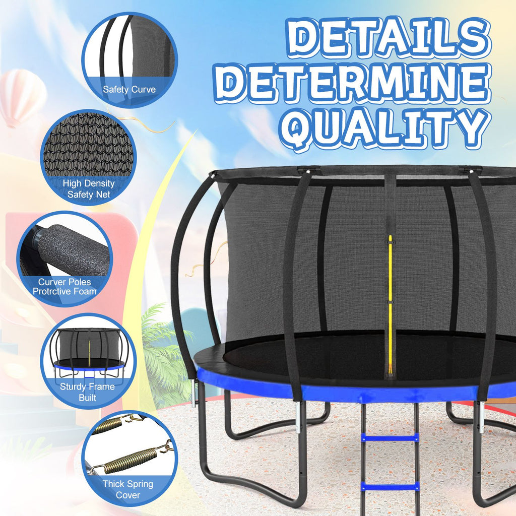 Yeah Depot - 14FT Outdoor Big Trampoline With Inner Safety Enclosure Net, Ladder, PVC Spring Cover Padding, For Kids, Black&Blue Color