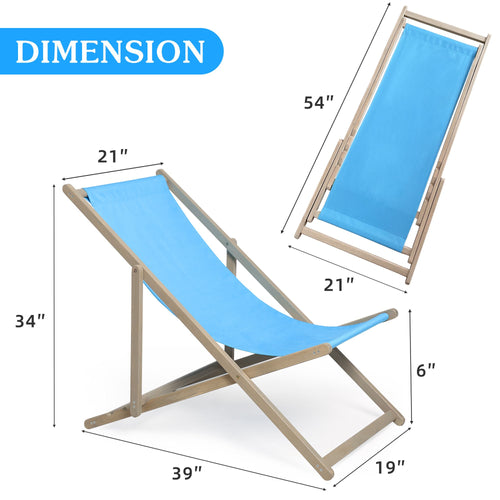 Yeah Depot - Beach Sling Patio Chair Set of 2,Wooden Folding Outdoor Chairs for Outside 3 Level Height Adjustable, Portable Reclining Beach Chair