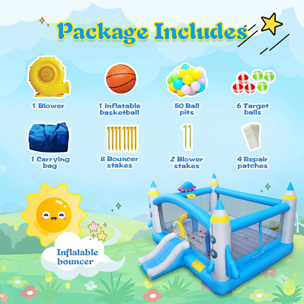 Yeah Depot - Multifunctional Jump 'n Slide Inflatable Bouncer for Kids Complete Setup with Blower - 198'' x 180'' Play Area - 96'' Tall