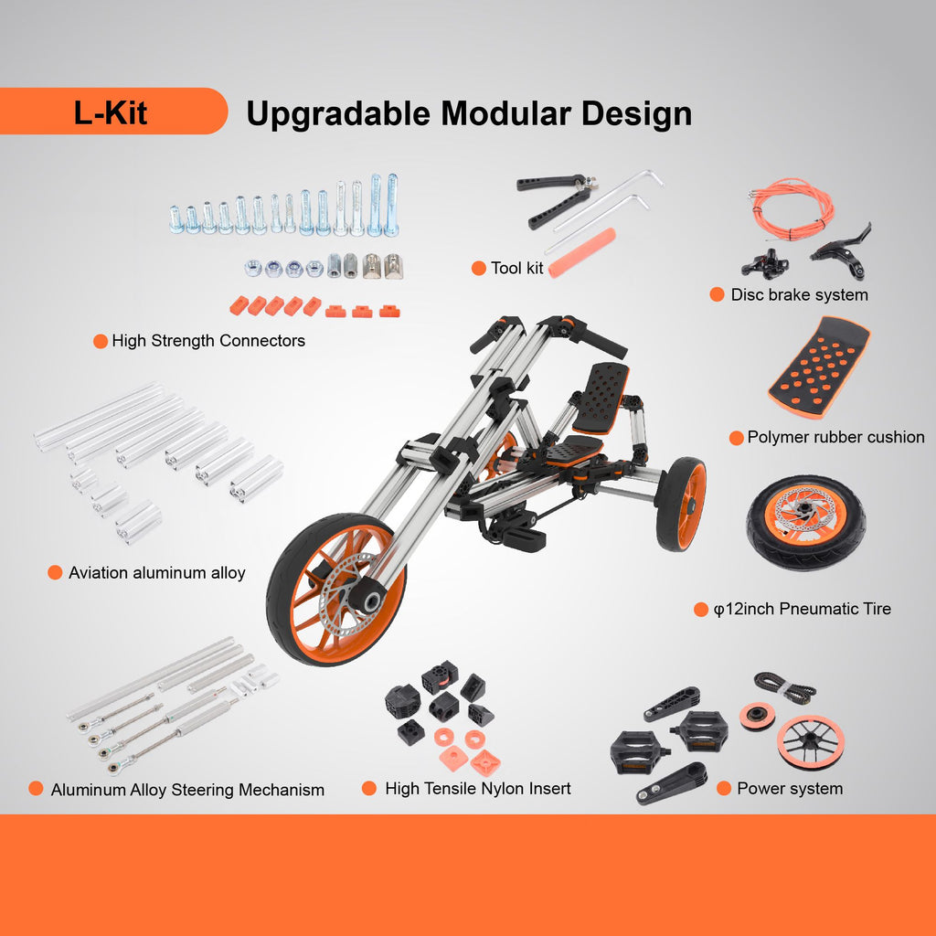 Yeah Depot - KidRock Buildable Kit 20 in 1 Kids Go Kart Set, Suitable for 1 to 8 Years Old, Two Wheel Bike, Three Wheel Bike, Go Kart, Sit/Stand Scooter, etc. Most Popular L Kit (Non Electric)