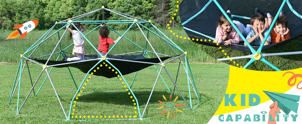 Yeah Depot - 13ft Geometric Dome Climber Play Center, Kids Climbing Dome Tower with Hammock, Rust & UV Resistant Steel Supporting 1000 LBS