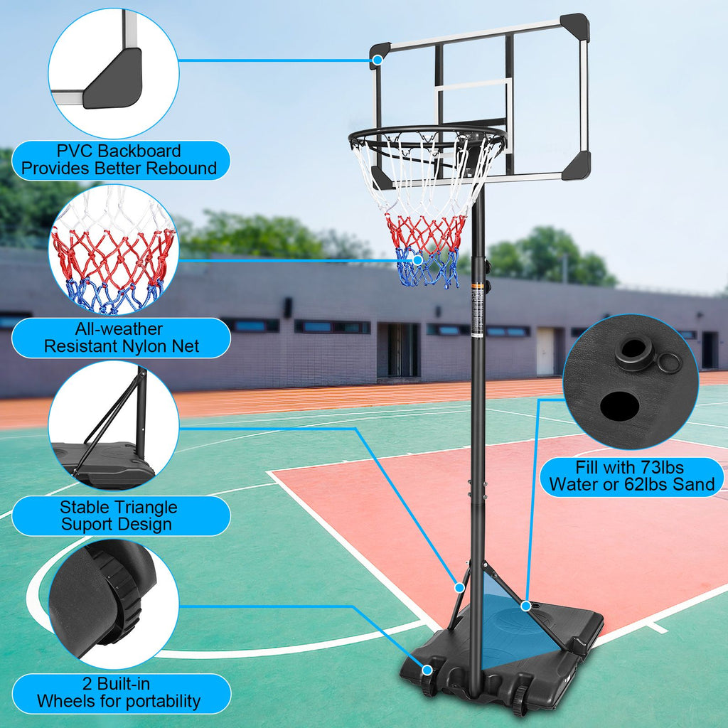 Yeah Depot - Portable Basketball Goal System with Stable Base and Wheels, use for Indoor Outdoor teenagers youth height adjustable 5.6 to 7ft Basketball Hoop 28 Inch Backboard