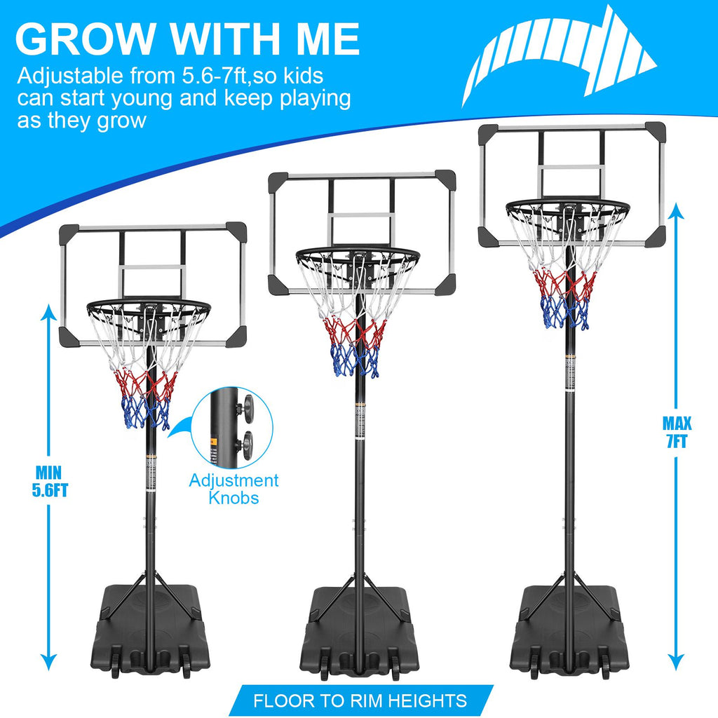 Yeah Depot - Portable Basketball Goal System with Stable Base and Wheels, use for Indoor Outdoor teenagers youth height adjustable 5.6 to 7ft Basketball Hoop 28 Inch Backboard