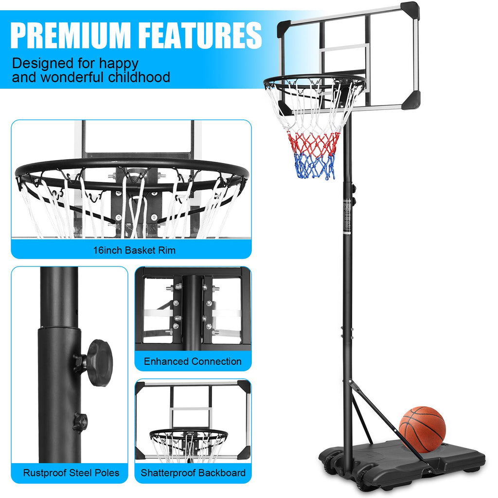 Yeah Depot - Portable Basketball Goal System with Stable Base and Wheels, use for Indoor Outdoor teenagers youth height adjustable 5.6 to 7ft Basketball Hoop 28 Inch Backboard