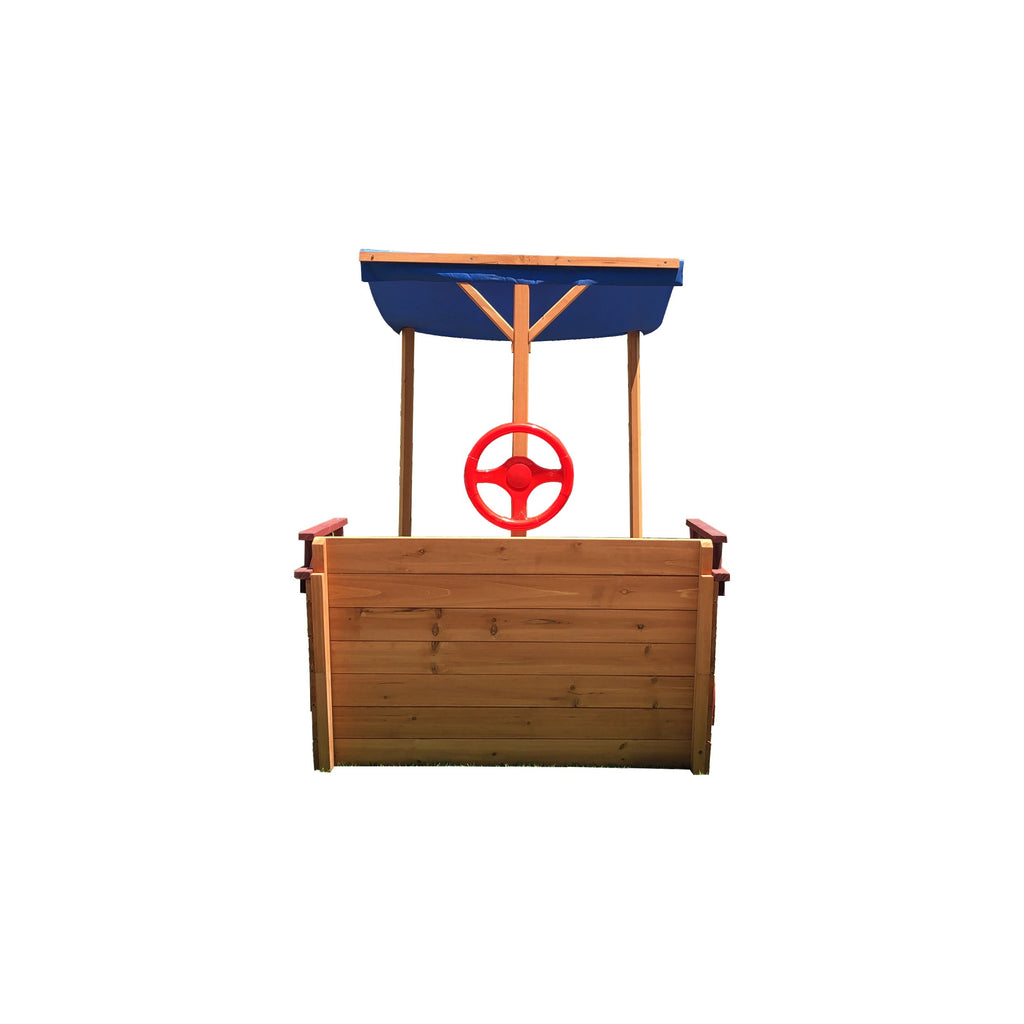 Yeah Depot - Outsunny Pirate Ship Sandbox with Cover and Rudder, Wooden Sandbox with Storage Bench and Seat, Outdoor Toy for Kids Ages 3-8 Years Old