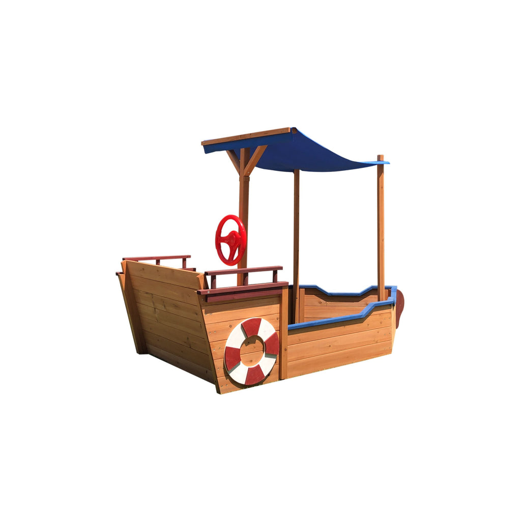 Yeah Depot - Outsunny Pirate Ship Sandbox with Cover and Rudder, Wooden Sandbox with Storage Bench and Seat, Outdoor Toy for Kids Ages 3-8 Years Old