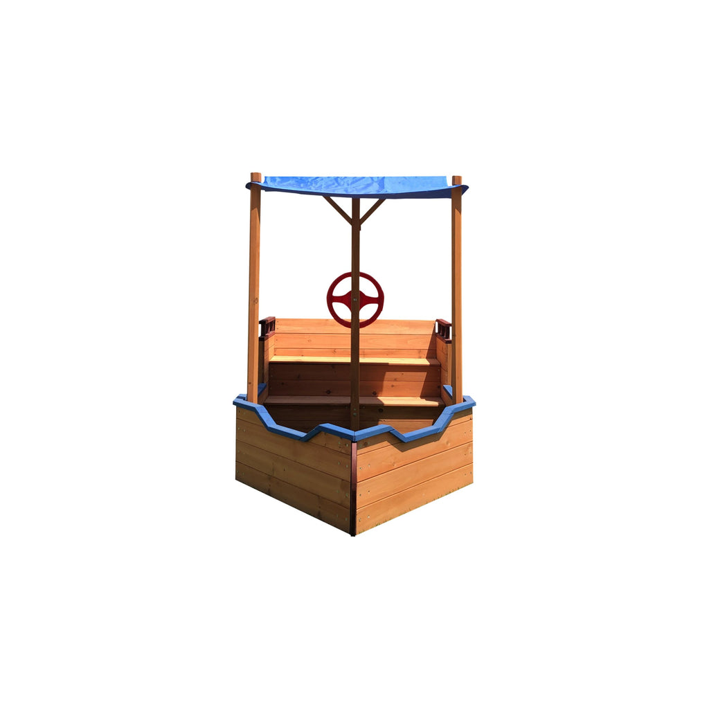 Yeah Depot - Outsunny Pirate Ship Sandbox with Cover and Rudder, Wooden Sandbox with Storage Bench and Seat, Outdoor Toy for Kids Ages 3-8 Years Old