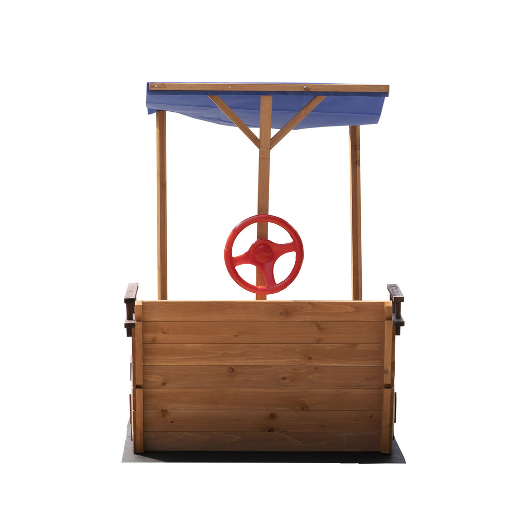Yeah Depot - Outsunny Pirate Ship Sandbox with Cover and Rudder, Wooden Sandbox with Storage Bench and Seat, Outdoor Toy for Kids Ages 3-8 Years Old