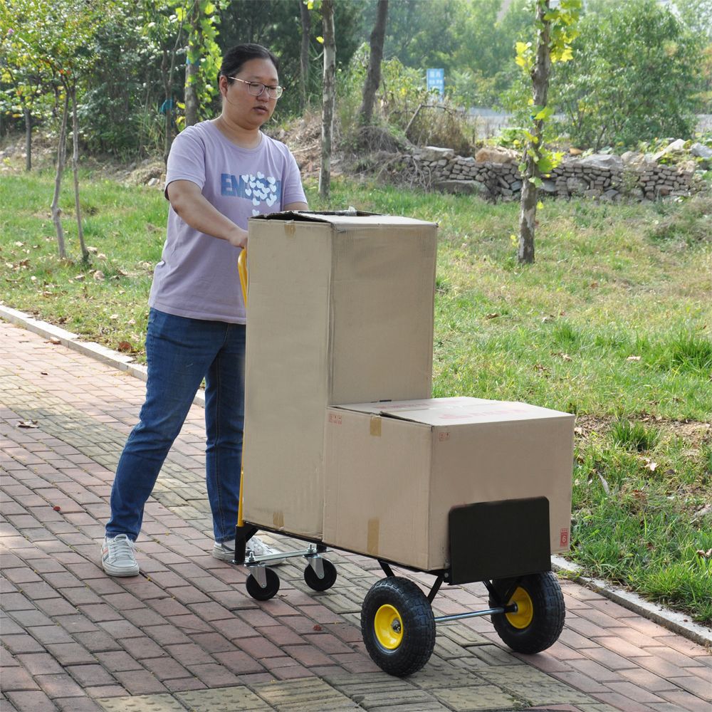 Yeah Depot - HT1006BK-YL Hand Truck Dual Purpose 2 Wheel Dolly Cart and 4 Wheel Push Cart with Swivel Wheels 330 Lbs Capacity Heavy Duty Platform Cart for Moving/Warehouse/Garden/Grocery