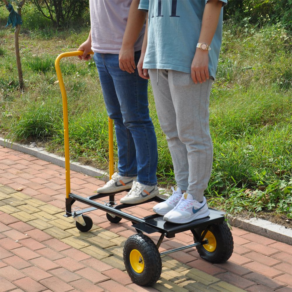 Yeah Depot - HT1006BK-YL Hand Truck Dual Purpose 2 Wheel Dolly Cart and 4 Wheel Push Cart with Swivel Wheels 330 Lbs Capacity Heavy Duty Platform Cart for Moving/Warehouse/Garden/Grocery