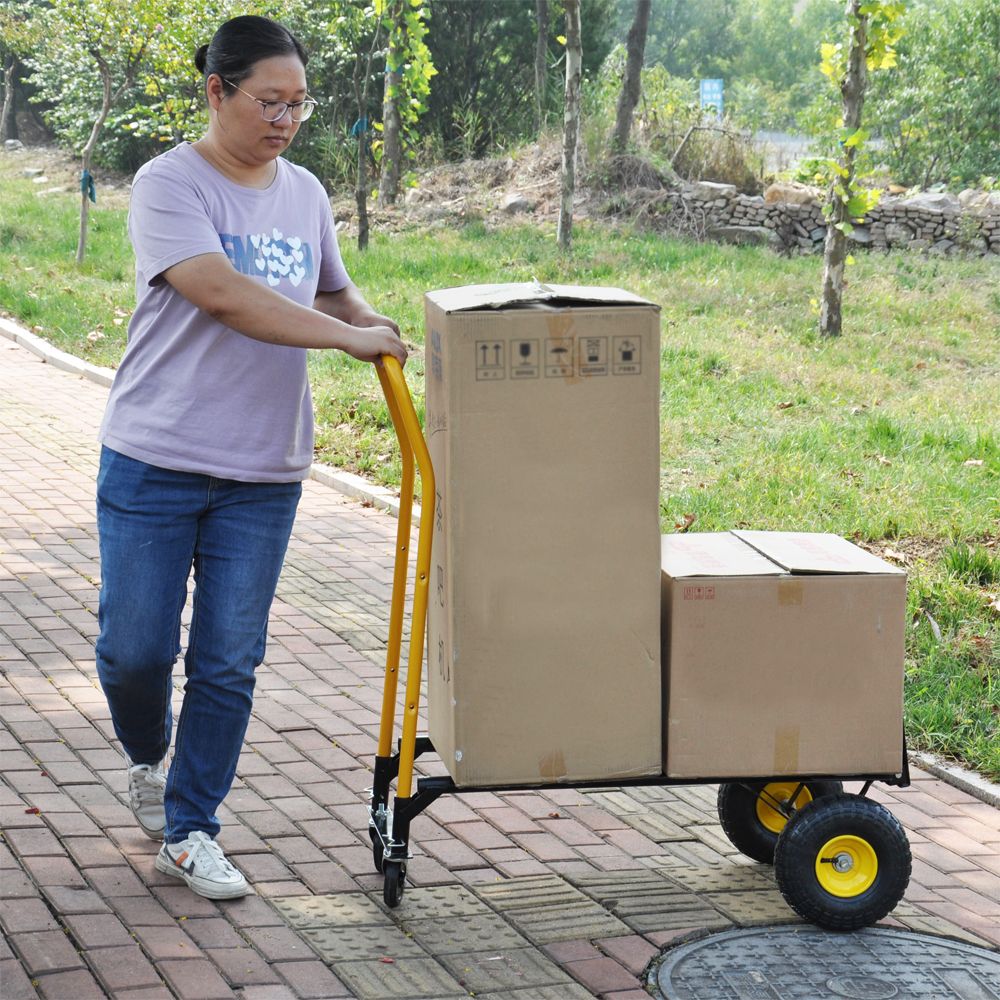 Yeah Depot - HT1006BK-YL Hand Truck Dual Purpose 2 Wheel Dolly Cart and 4 Wheel Push Cart with Swivel Wheels 330 Lbs Capacity Heavy Duty Platform Cart for Moving/Warehouse/Garden/Grocery