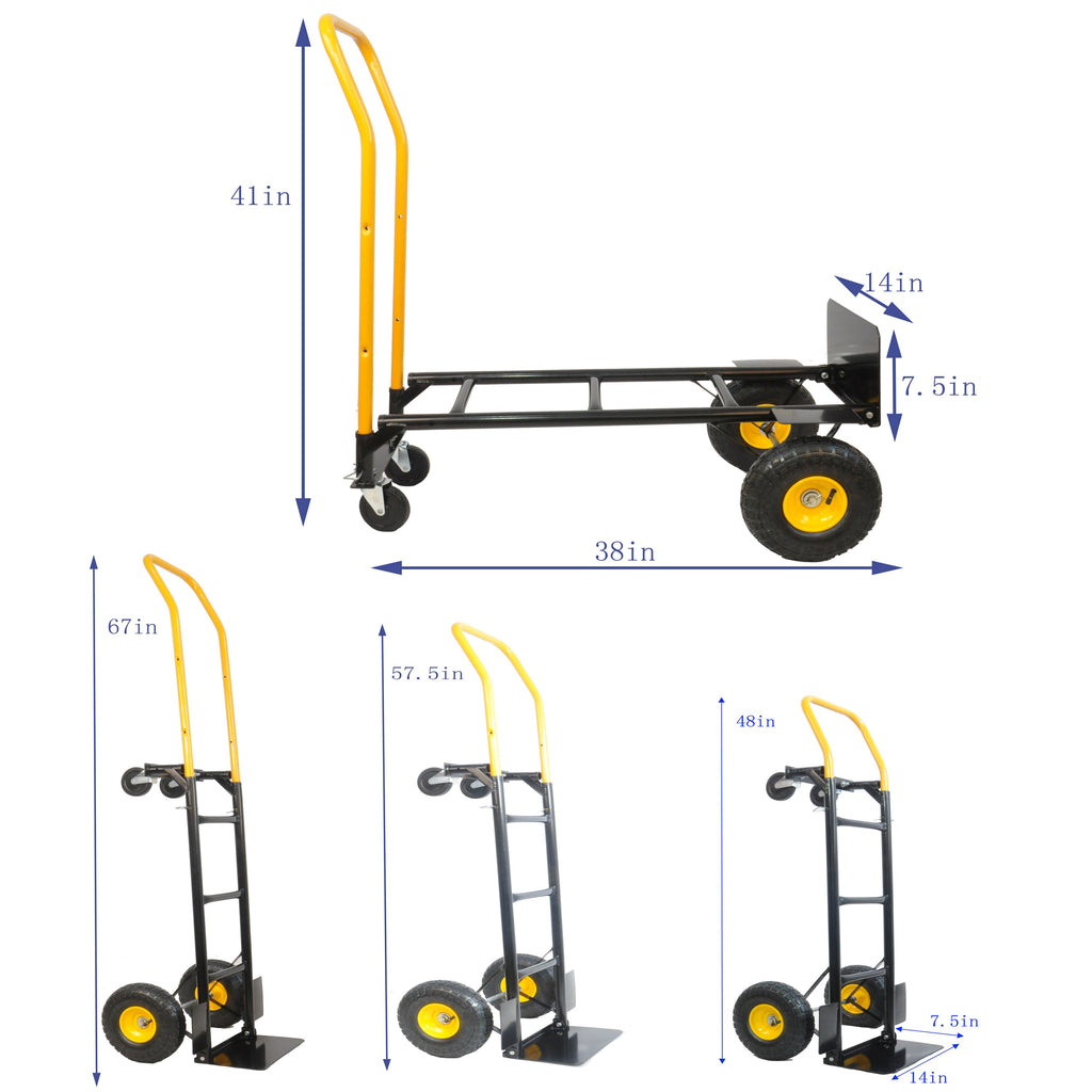 Yeah Depot - HT1006BK-YL Hand Truck Dual Purpose 2 Wheel Dolly Cart and 4 Wheel Push Cart with Swivel Wheels 330 Lbs Capacity Heavy Duty Platform Cart for Moving/Warehouse/Garden/Grocery
