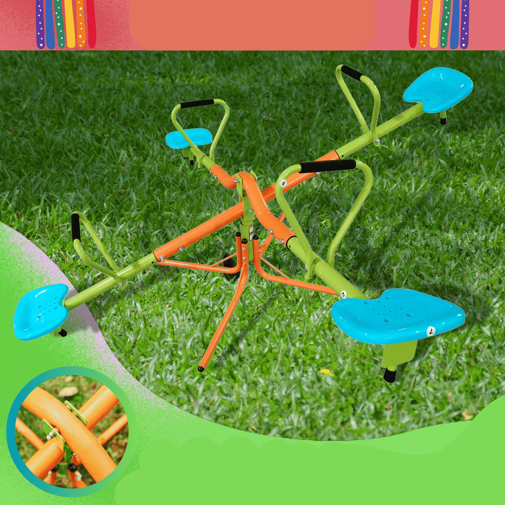 Yeah Depot - XSS004 outdoor playground four seats seesaw for kids 360 degree rotating sturdy plastic seat seesaw for kids seesaw blue and green for kids age 3+