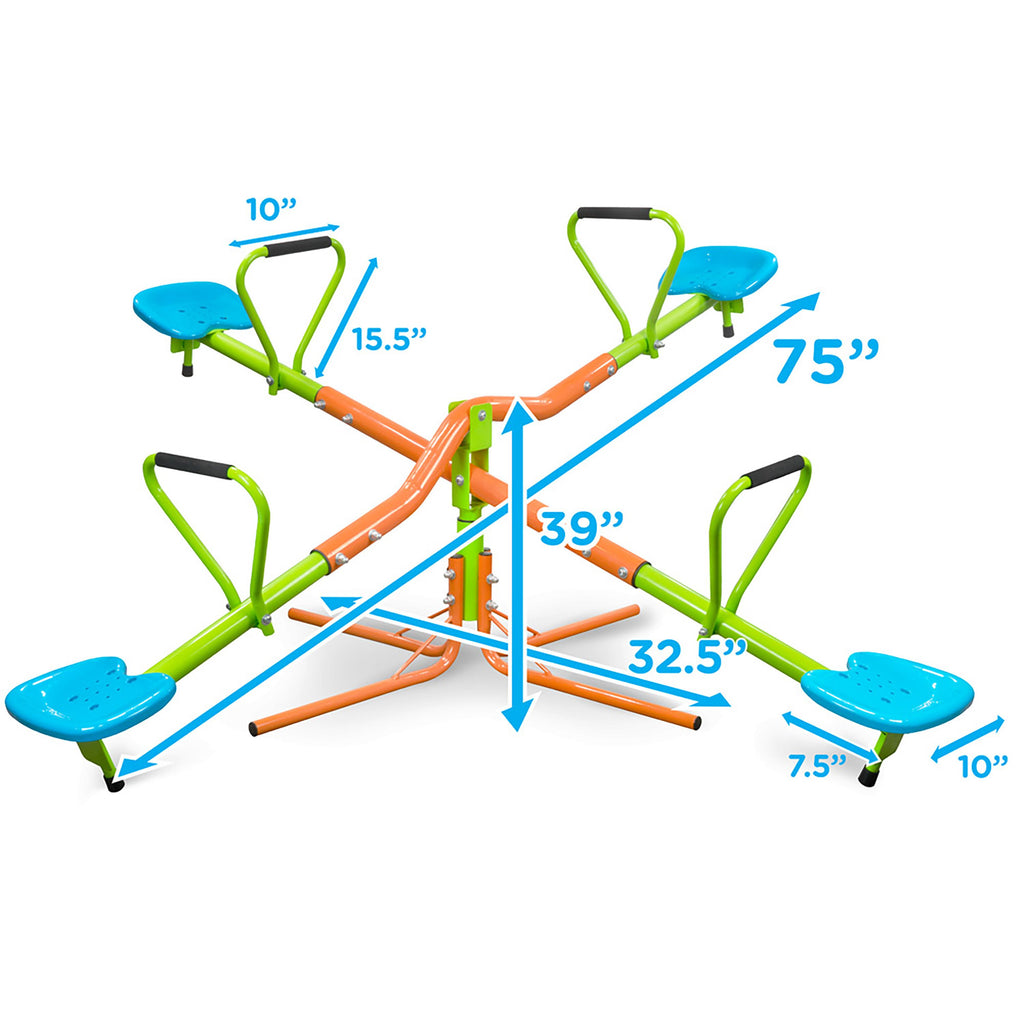 Yeah Depot - XSS004 outdoor playground four seats seesaw for kids 360 degree rotating sturdy plastic seat seesaw for kids seesaw blue and green for kids age 3+