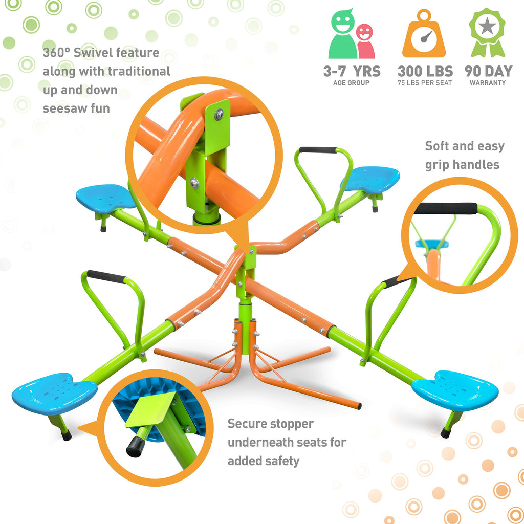 Yeah Depot - XSS004 outdoor playground four seats seesaw for kids 360 degree rotating sturdy plastic seat seesaw for kids seesaw blue and green for kids age 3+