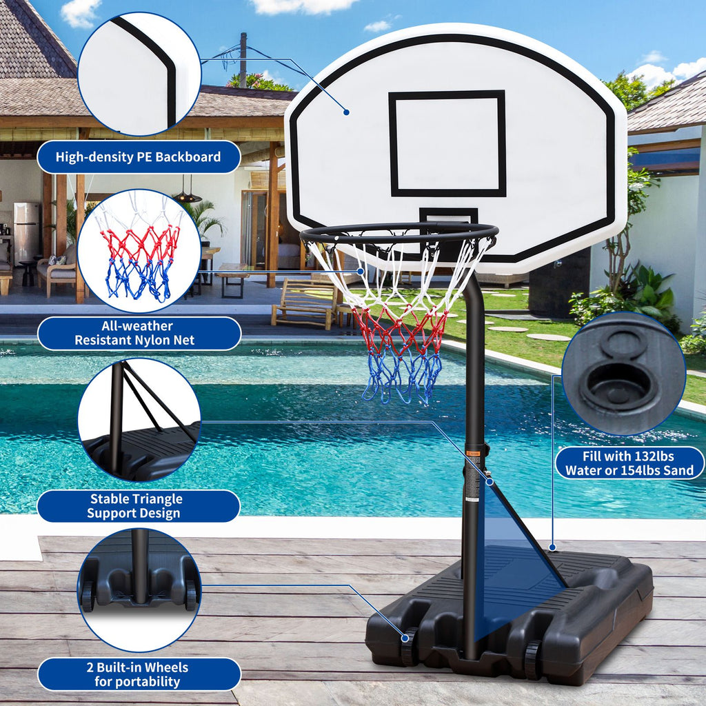 Yeah Depot - Portable Poolside Basketball Hoop Swimming Pool 3.1ft to 4.7ft Height-Adjustable Basketball System Goal Stand for Kids