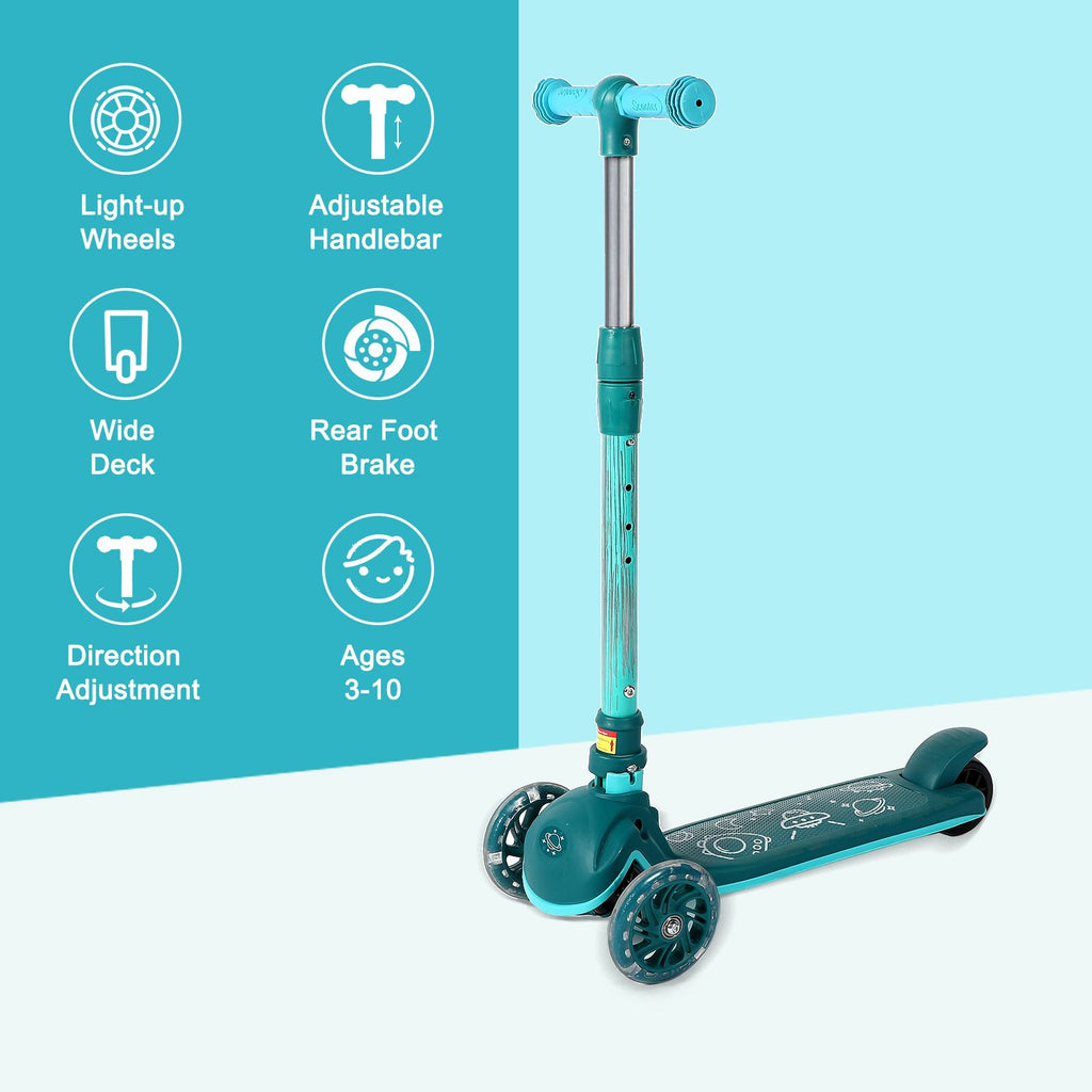 Yeah Depot - Kick Scooter for Kids, Wheel with Brake, Adjustable Height Handlebar, Lightweight, Aged 3-10, Wide Standing Board