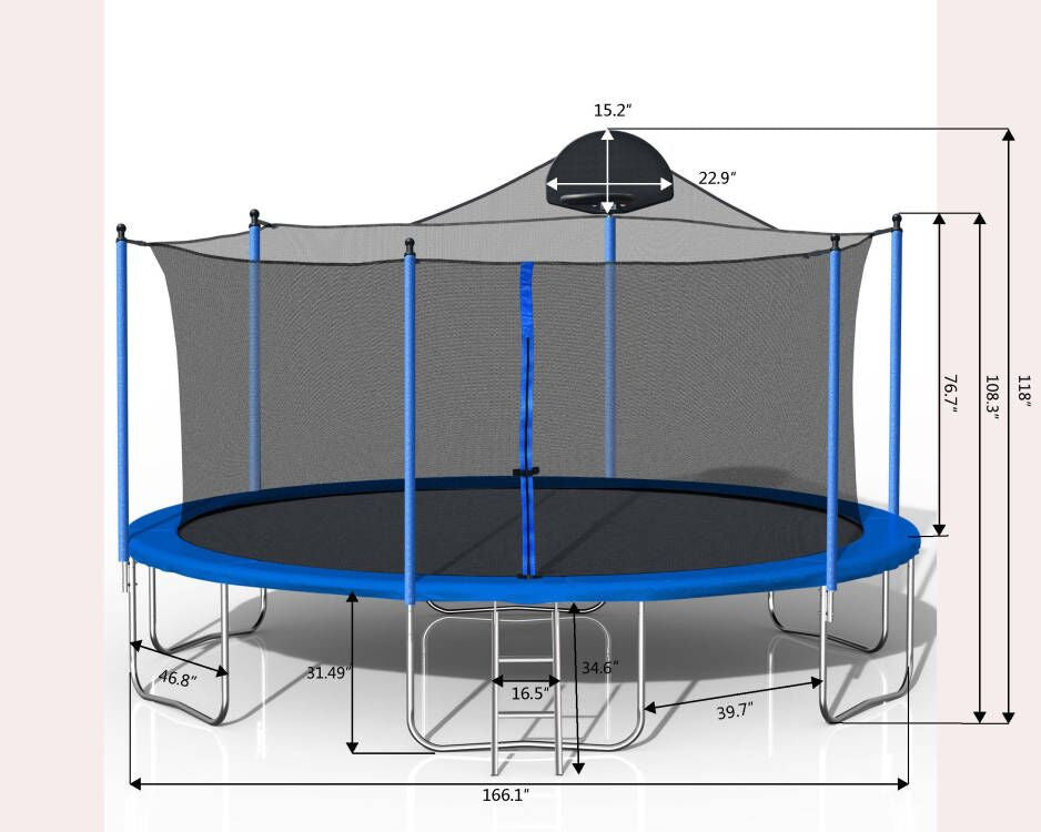 Yeah Depot - 14FT Trampoline for Adults & Kids with Basketball Hoop, Outdoor Trampolines w/Ladder and Safety Enclosure Net for Kids and Adults