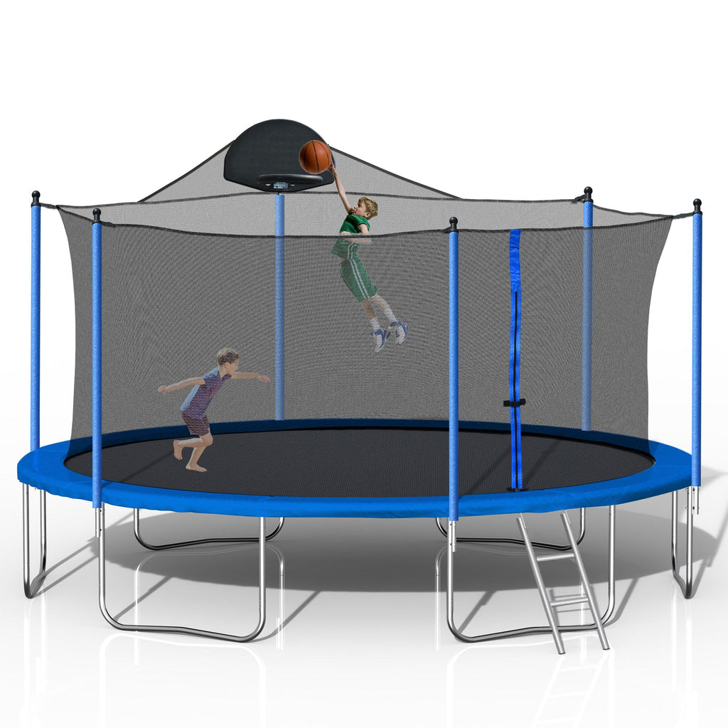 Yeah Depot - 14FT Trampoline for Adults & Kids with Basketball Hoop, Outdoor Trampolines w/Ladder and Safety Enclosure Net for Kids and Adults