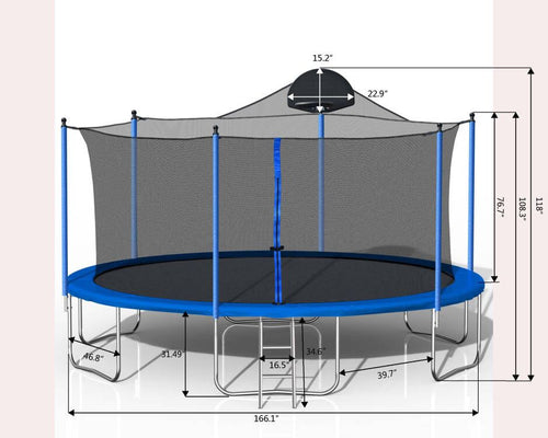 Yeah Depot - 14FT Trampoline for Adults & Kids with Basketball Hoop, Outdoor Trampolines w/Ladder and Safety Enclosure Net for Kids and Adults