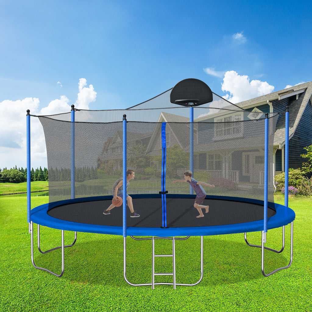Yeah Depot - 14FT Trampoline for Adults & Kids with Basketball Hoop, Outdoor Trampolines w/Ladder and Safety Enclosure Net for Kids and Adults
