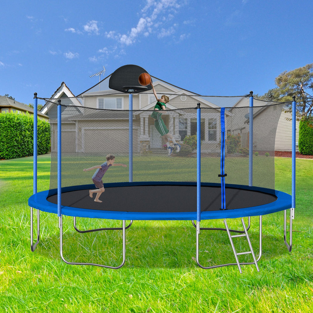 Yeah Depot - 14FT Trampoline for Adults & Kids with Basketball Hoop, Outdoor Trampolines w/Ladder and Safety Enclosure Net for Kids and Adults